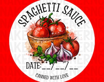 Spaghetti Sauce Canning Labels for Regular Mouth Jar or Wide Mouth Jar - Sheet of 12 - Canning Stickers / Labels / Customize