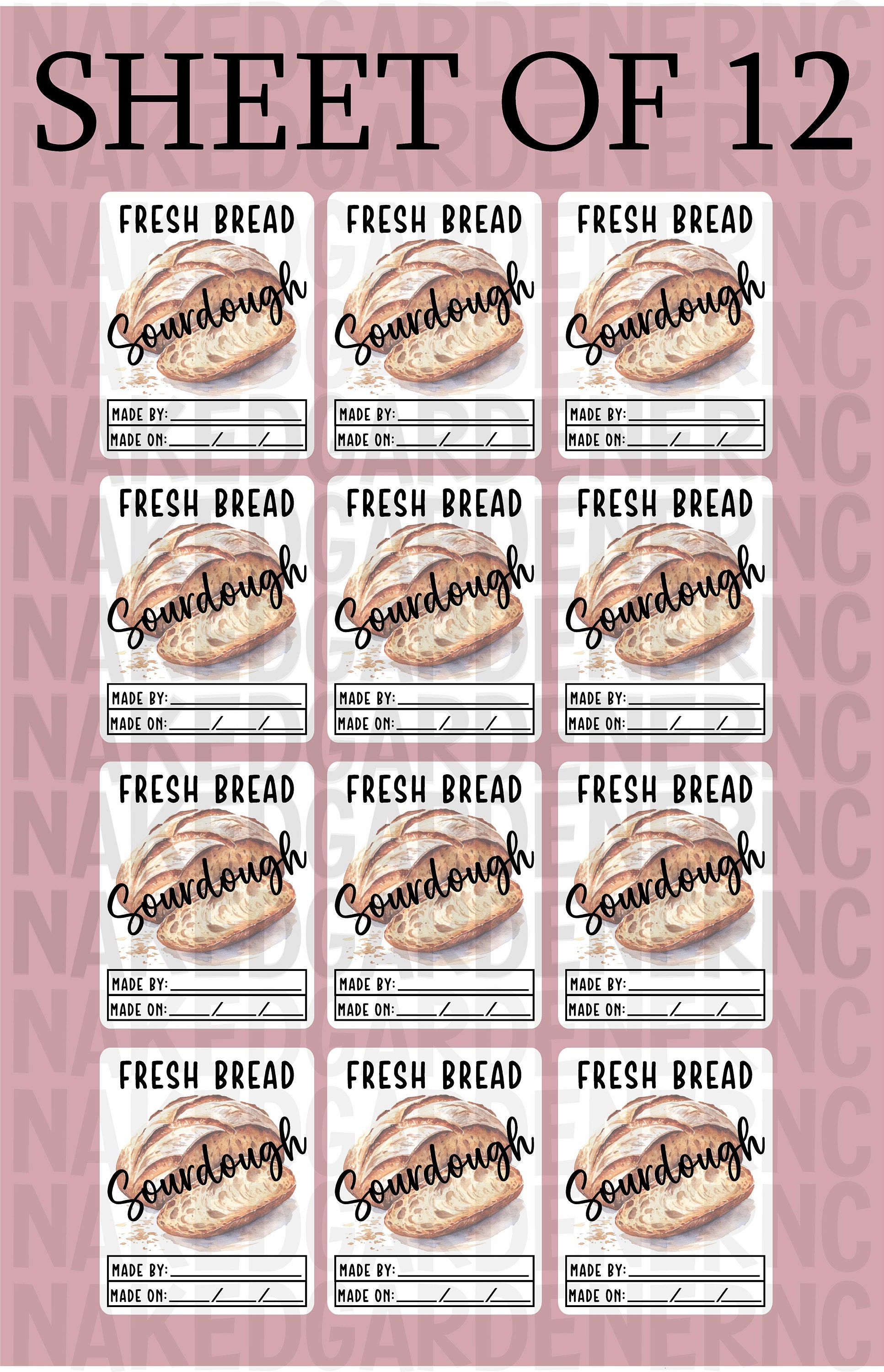 Fresh Sourdough Bread Labels - Sheet of 12 - for Homemade Bread/ Bakery ...