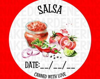 Salsa Canning Labels for Regular Mouth Jar or Wide Mouth Jar - Sheet of 12 - Canning Stickers / Labels / Customize