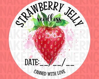 Inblikkende etiketten aardbeiengelei voor gewone pot of pot met wijde opening - vel van 12 - stickers / labels / aanpassen