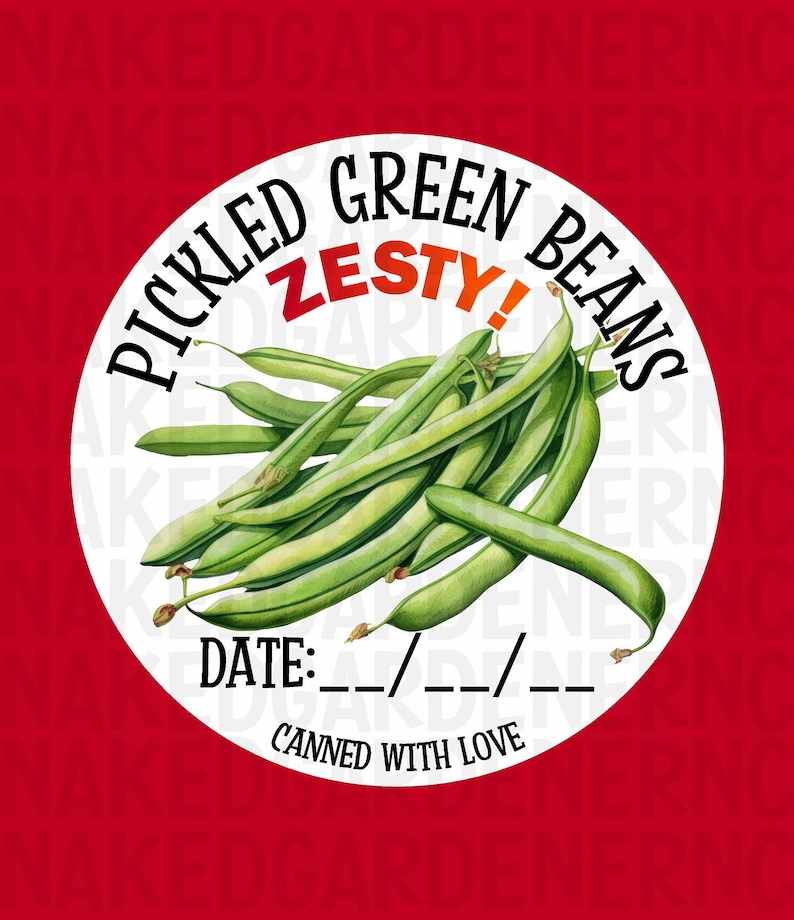 Zesty Pickled Green Beans Canning Labels for Regular Mouth Jar or Wide ...