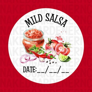 Mild Salsa Canning Labels for Regular Mouth Jar or Wide Mouth Jar - Sheet of 12 - Canning Stickers / Labels / Customize