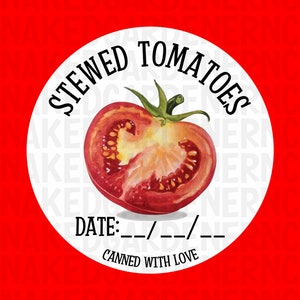 Stewed Tomatoes Canning Labels for Regular Mouth Jar or Wide Mouth Jar - Sheet of 12 - Canning Stickers / Labels / Customize