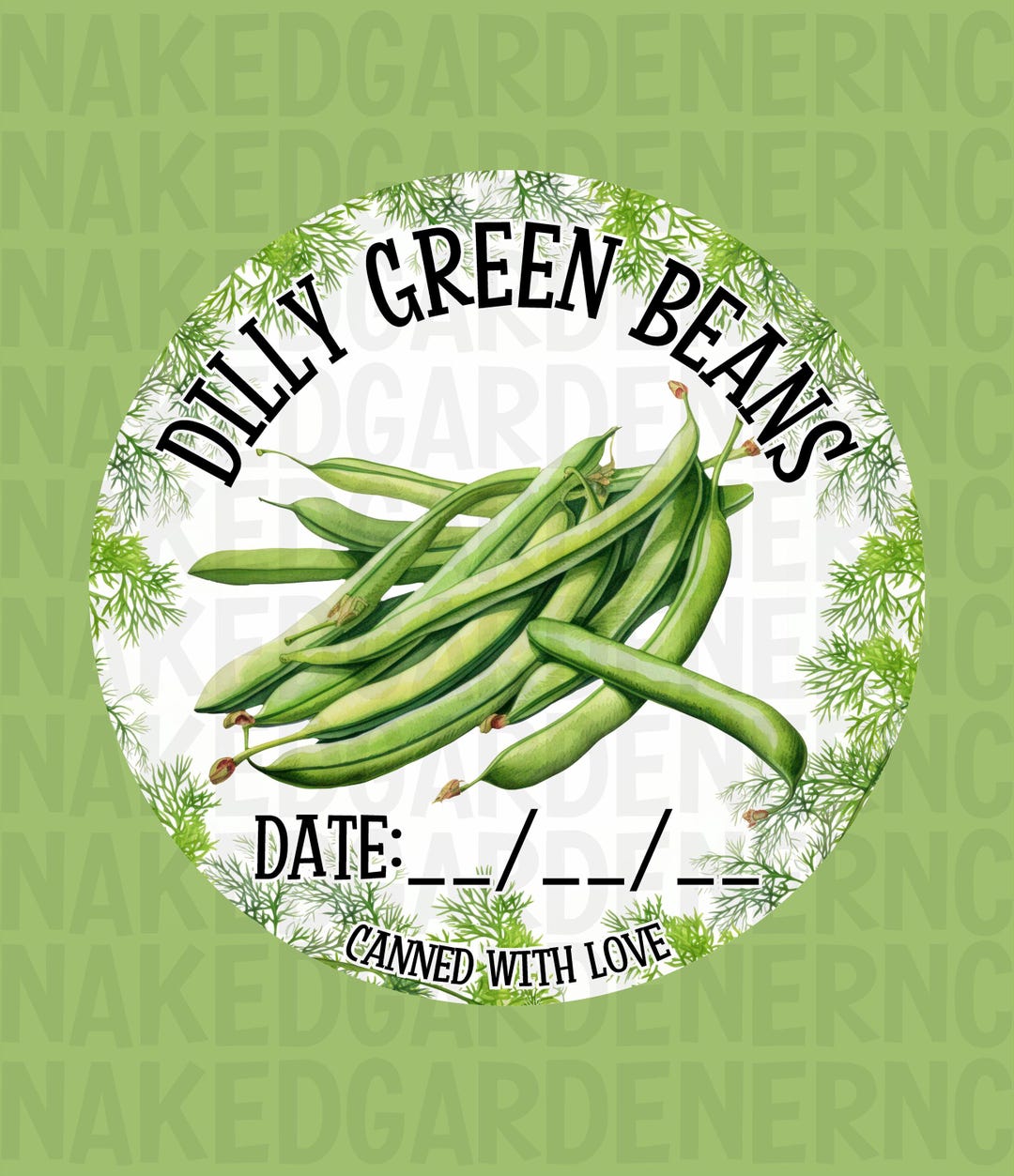 Dilly Green Beans Canning Labels for Regular Mouth Jar or Wide Mouth ...