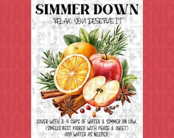 Simmer Down Simmer Pot Bag Labels - Set of 6 Labels - DIY Christmas Gift Label/ Christmas/ Simmer Pot