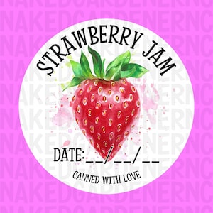Strawberry Jam Canning Labels for Regular Mouth Jar or Wide Mouth Jar - Sheet of 12 - Canning Stickers / Labels / Customize