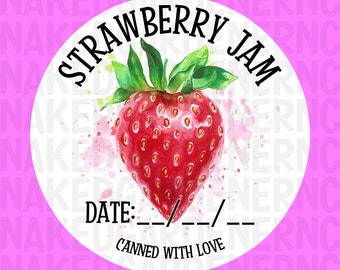 Strawberry Jam Canning Labels for Regular Mouth Jar or Wide Mouth Jar - Sheet of 12 - Canning Stickers / Labels / Customize