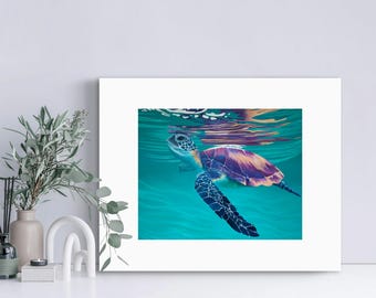Sea Turtle Coastal Art Print- Nautical Beach House Wall Decor- Ready to Frame
