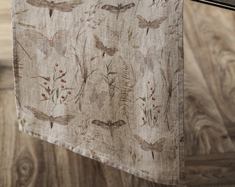 Linen Table Runner Moths Linen Table Runner Dinning Room, Beige Linen in Melange, Table Runner Home Decorative