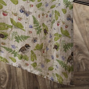Linen Table Runner Forest Linen Table Runner Dinning Room, Beige Linen in Melange, Forest Animals Table Runner Home Decorative