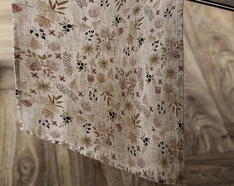 Linen Table Runner Autumn Flowers Linen Table Runner Dinning Room, Beige Linen in Melange, Floral Table Runner Home Decorative