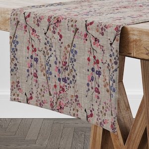 Leinen Tischläufer Floral Leinen Tischläufer Esszimmer, Beige Leinen in Melange, Tischläufer Home Dekorative