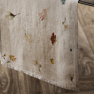 Linnen tafelloper Meadow linnen tafelloper eetkamer, beige linnen in gemêleerd, tafelloper decoratief decoratief
