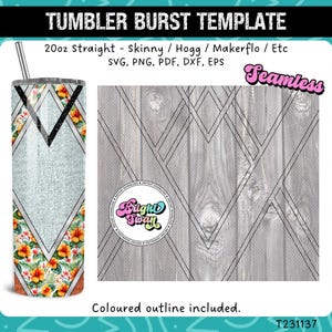 VSplit Tumbler Burst Template for Skinny Straight 20oz & 30oz | Seamless V-Split SVG, DXF, EPS, png | Hogg Wrap Makerflo | Commercial Use