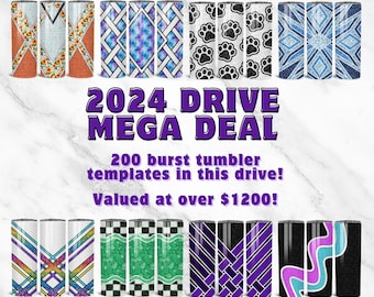 2024 Tumbler Template Drive - SVG, DXF, EPS for 20oz 30oz Straight Skinny | Burst Template for Tumbler | 200 Templates | Commercial Use