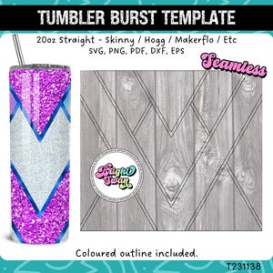 VSplit Tumbler Burst Template for Skinny Straight 20oz & 30oz | Seamless V-Split SVG, DXF, EPS, png | Hogg Wrap Makerflo | Commercial Use
