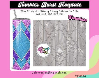 Diamond Argyle svg Tumbler Burst Template for Skinny Straight 20oz & 30oz | Seamless SVG, DXF, EPS, png | Hogg Makerflo | Commercial Use