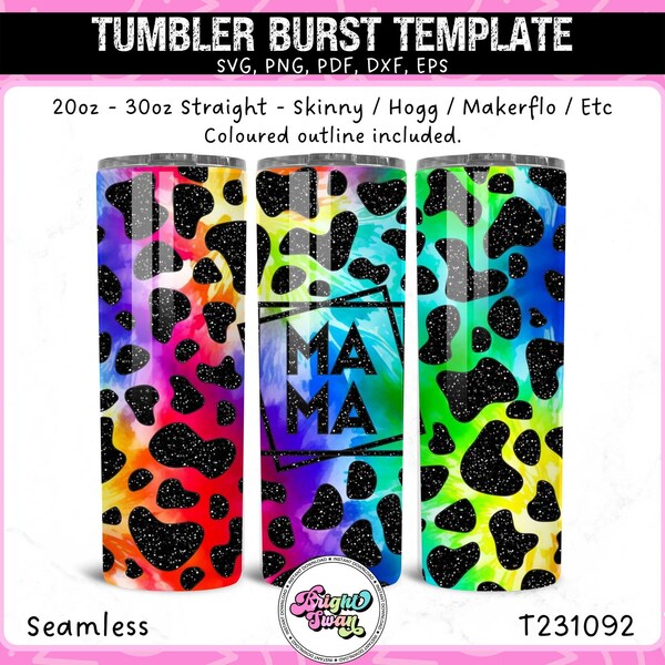 Mama Cow Print Tumbler Template SVG, DXF, EPS for 20oz 30oz Straight Skinny | Mama Cow Burst Template for Tumbler Digital Download