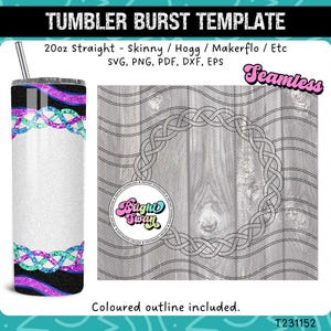 Seamless Chains & Waves Tumbler Template SVG, DXF, EPS for 20oz Straight Skinny | Burst Template for Tumbler, Template Cut File