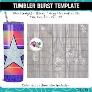 Stained Glass Star Tumbler Template SVG, DXF, EPS for 20oz 30oz Straight Skinny | Burst Template for Tumbler | Template Cut File
