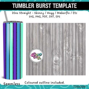 Stripes Tumbler Template & Offset SVG, DXF, EPS for 20oz Straight Skinny | Burst Template for Tumbler | Template Cut File | Instant Download