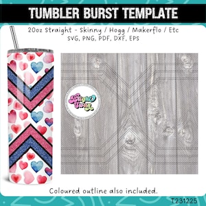 VSplit Tumbler Burst Template for Skinny Straight 20oz & 30oz | Seamless V-Split SVG, DXF, EPS, png | Hogg Wrap Makerflo | Commercial Use