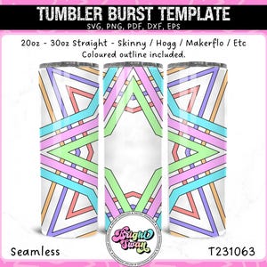 Funky Geometric Star Tumbler Template SVG, DXF, EPS for 20oz Straight Skinny | Burst Template for Tumbler