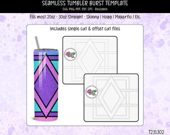 Diamond Burst svg Peekaboo Tumbler Template | SVG, DXF, EPS for 20oz 30oz Straight Skinny Hogg Makerflo | Seamless | Commercial Use