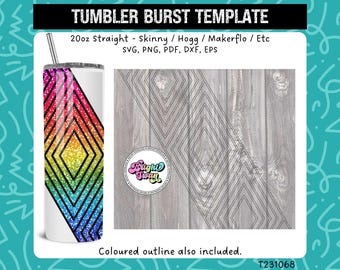 Nested Diamonds Geometric Tumbler Wrap Cut File, DIY Tumbler Design SVG, DXF, for 20oz Straight Skinny, Burst template