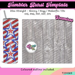 Stars and Stripes Tumbler Template SVG, DXF, EPS for 20oz Straight Skinny | Burst Template for Tumbler | Cricut File
