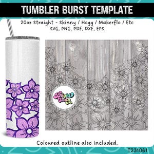 Floral Burst Tumbler Template for 20oz 30oz Straight | Seamless SVG, DXF, EPS, png | Skinny Hogg Makerflo Cut Template | Digital Download