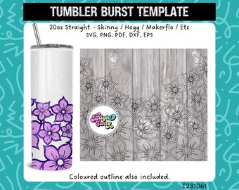Floral Burst Tumbler Template for 20oz 30oz Straight | Seamless SVG, DXF, EPS, png | Skinny Hogg Makerflo Cut Template | Digital Download
