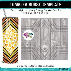VSplit Tumbler Burst Diamond Split Template for Skinny Straight 20oz & 30oz | Seamless V-Split SVG, DXF, EPS, png | Hogg Wrap Makerflo