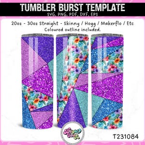 Broken Glass Tumbler Template | Quilt Template | Cricut Cut File for Tumblers | SVG, EPS, DXF | Triangle Burst Template Digital Download