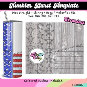 Stars and Stripes Split Template SVG, DXF, EPS for 20oz 30oz Straight Skinny | Burst Template for Tumbler Cricut File Digital Download