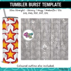 Stars Burst Tumbler Template for 20oz 30oz Straight | Seamless SVG, DXF, EPS, png | Skinny Hogg Makerflo Cut Template