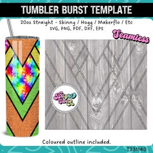 VSplit Tumbler Burst Template for Skinny Straight 20oz & 30oz | Seamless V-Split SVG, DXF, EPS, png | Hogg Wrap Makerflo | Commercial Use
