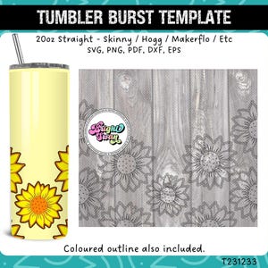 Sunflower Burst Tumbler Template for 20oz 30oz Straight | Seamless SVG, DXF, EPS, png | Skinny Hogg Makerflo Cut Template | Digital Download