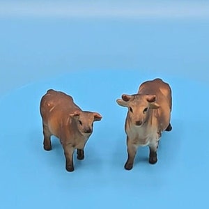 Vintage Schleich Cow and Bull, RARE Find, Two-tone Brown Cattle with Horns