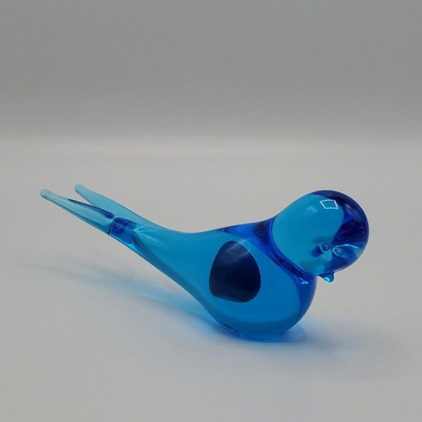 Vintage MCM Crystal Glass Blue Bird Made in Sweden