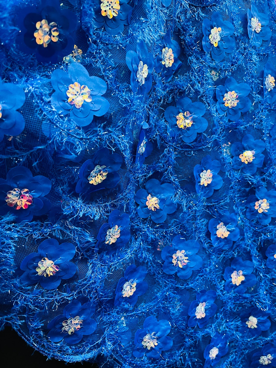 Royal Blue 3D Flower Sequin Lace Fabric - Made in France - Etsy