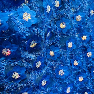 Royal blue 3D flowers sequins lace great fabrics for babe dresses prom dress table cover and much more made in FRANCE