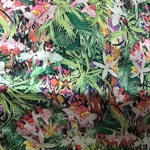 Designer Hawaiian print charmeuse great fabrics for evening dress jacket suit and much more made in Italy