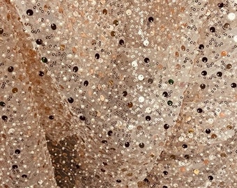 Rose Gold Sequin Beaded Lace Fabric, Italian Design