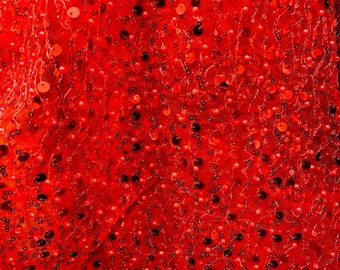 Red heavy sequins beaded stone lace great fabrics for prom dress table cover and much more made in italy