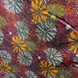Wine with silver yellow big flower Mikado brocade great for wedding dress prom table cover and more made in ITALY