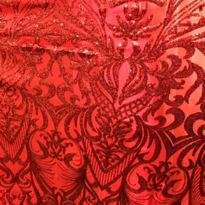 valentines Red 4way stretch sequence lace great fabrics for prom dress evening ballgown skirt pants table cover and much more made in