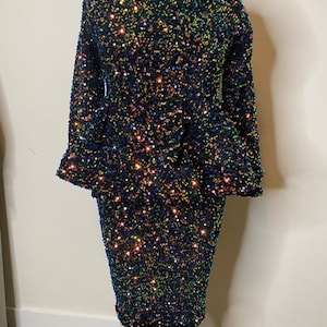 Black with multi color sequins 4 way stretch velvet sequence velvet great fabrics for prom dress table cover and much more made in Sp