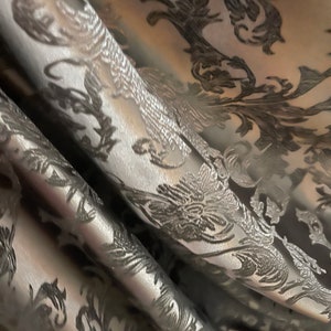 Black on black Mikado brocade flower design great for wedding dress prom table cover and more made in ITALY