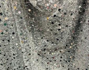 Silver Sequin Beaded Lace Fabric, Italian Design